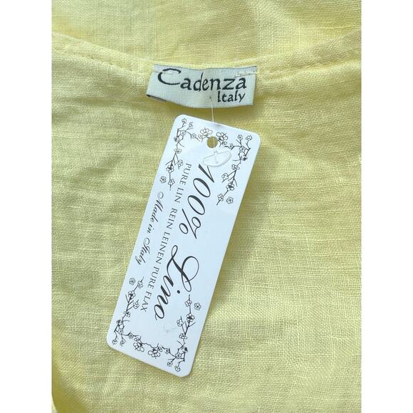 Cadenza Woman’s Top Shirt 100% Linen Button Up Yellow Lagenlook Made in Italy - Picture 4 of 11